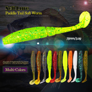 6pcs/lot T Tail Soft Worm 3.2g 75mm Paddle