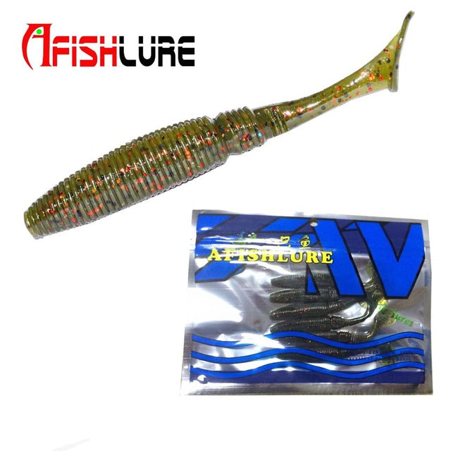 6pcs/lot T Tail Soft Worm 3.2g 75mm Paddle