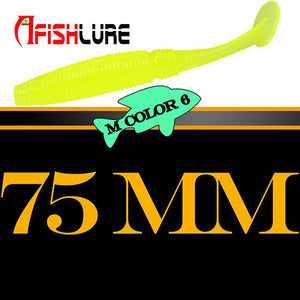 6pcs/lot T Tail Soft Worm 3.2g 75mm Paddle